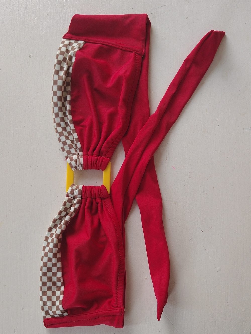Vintage Victorias Secret Red Checkerboard Ring-Detail Bikini Top
